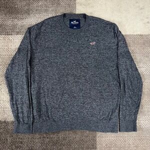 Hollister Mens Crew Neck Sweater Dark Gray Marl Heather Knit Size XL
